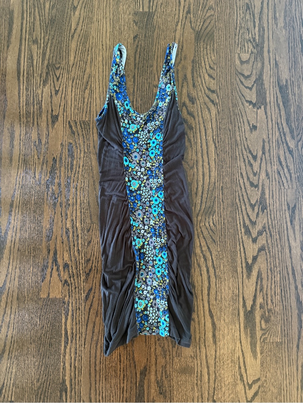 Intimately Free People Gray Fitted Stretch Dress w/ Floral Center Panel | SZ XS
